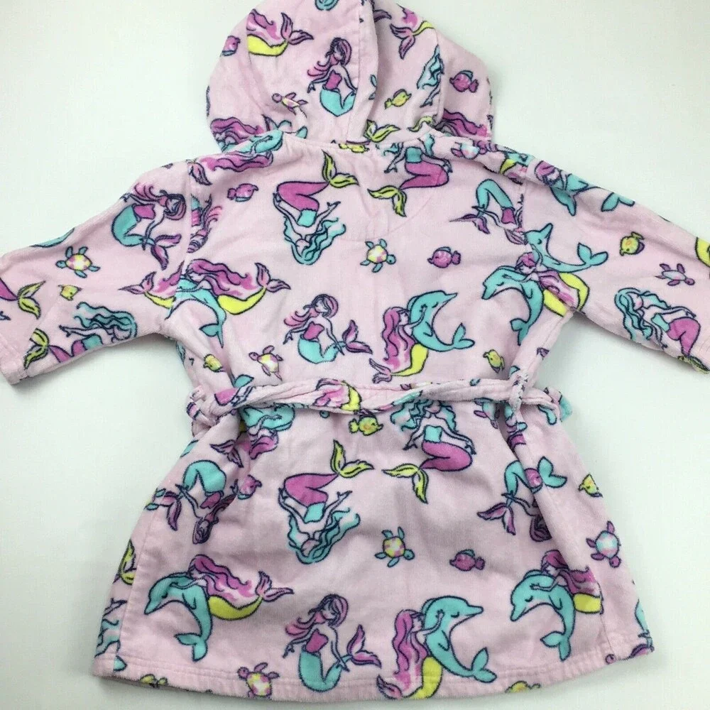 Saint Eve Girls Multicolor Mermaid Open Front Belted Hooded Swim Bathrobe Sz XXS
